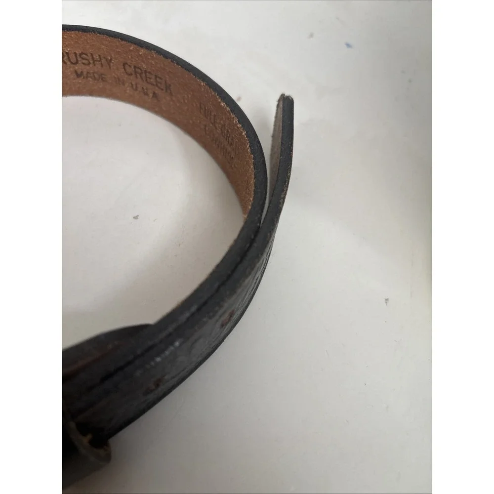 Child Brushy Creek Black Leather Belt & Buckle Brass Color Size 20